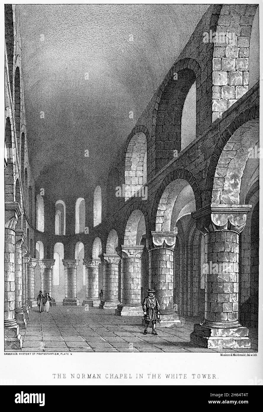 Incisione della Cappella Normanna nella Torre Bianca della Torre di Londra, circa 1880 Foto Stock