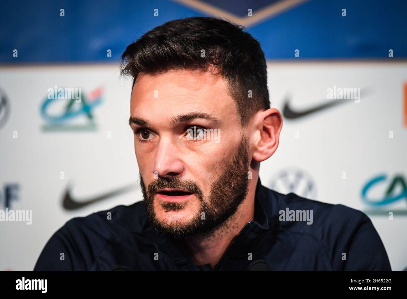 Parigi, Francia, Francia. 12 novembre 2021. Hugo LLLORIS di Francia durante la conferenza stampa e la formazione della squadra francese allo stadio Parc des Princes il 12 novembre 2021 a Parigi, Francia. (Credit Image: © Matthieu Mirville/ZUMA Press Wire) Foto Stock