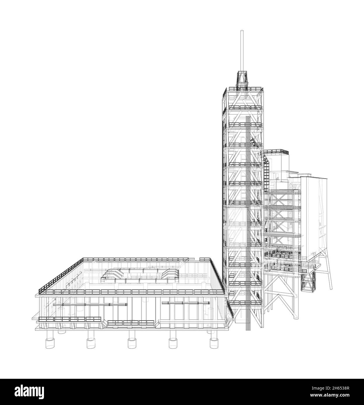 Lancia il pad con il razzo spaziale. Vettore Illustrazione Vettoriale