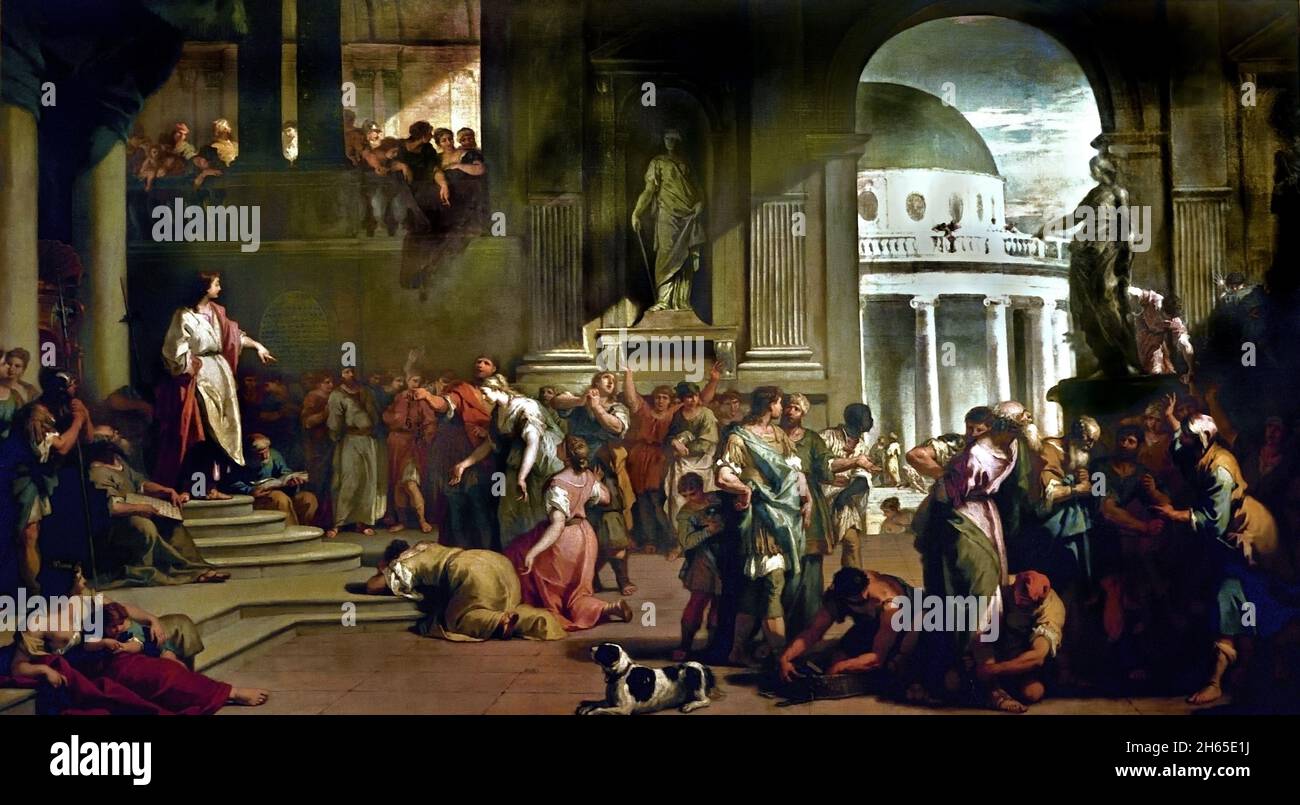 Daniele esonera Susanna 1725 - 1726 di Ricci Marco, 1676-1729; Ricci Sebastiano, 1659- 1734 Italia, Daniele usò la sua conoscenza di Torah per salvare una donna giusta da giudici malvagi che l'accusarono falsamente di adulterio. Foto Stock