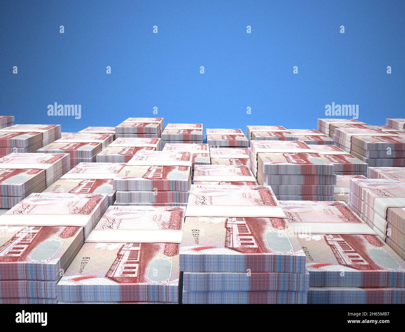 Soldi del Bahrain. Dinaro fatture. Banconote BHD. 1 arabo. Affari, finanza, notizie di background. illustrazione 3d. Foto Stock