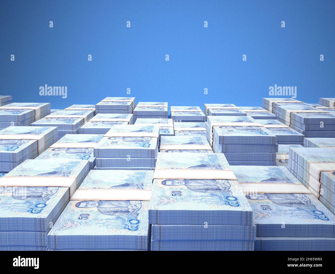 Denaro della Thailandia. Baht thailandese fatture. Banconote THB. 50 bahts. Affari, finanza, notizie di background. illustrazione 3d. Foto Stock