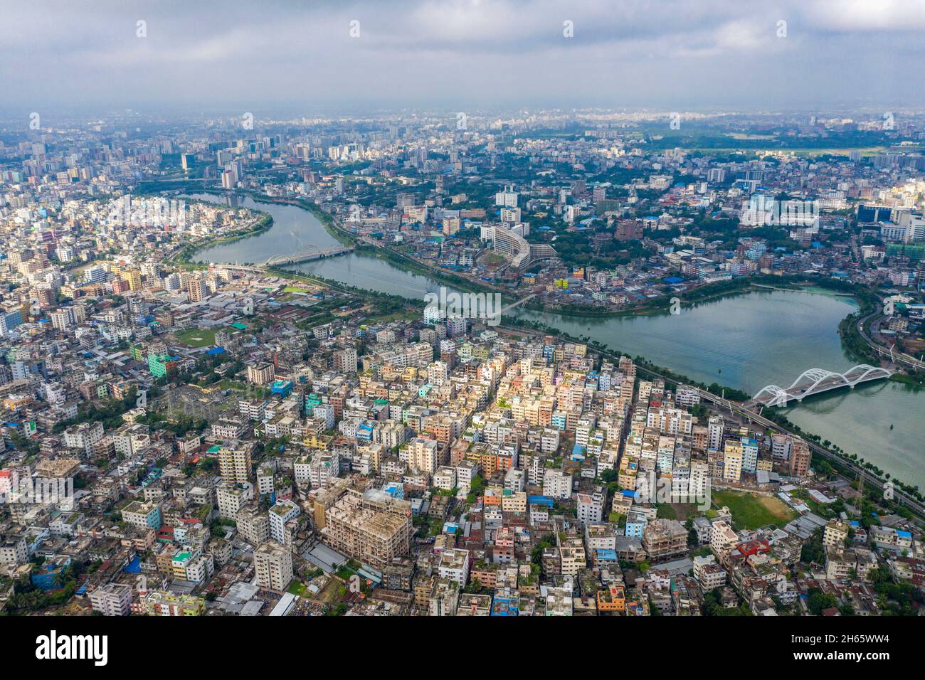 Veduta aerea di Hatirjheel e del suo adiacente. Dhaka, Bangladesh. Foto Stock