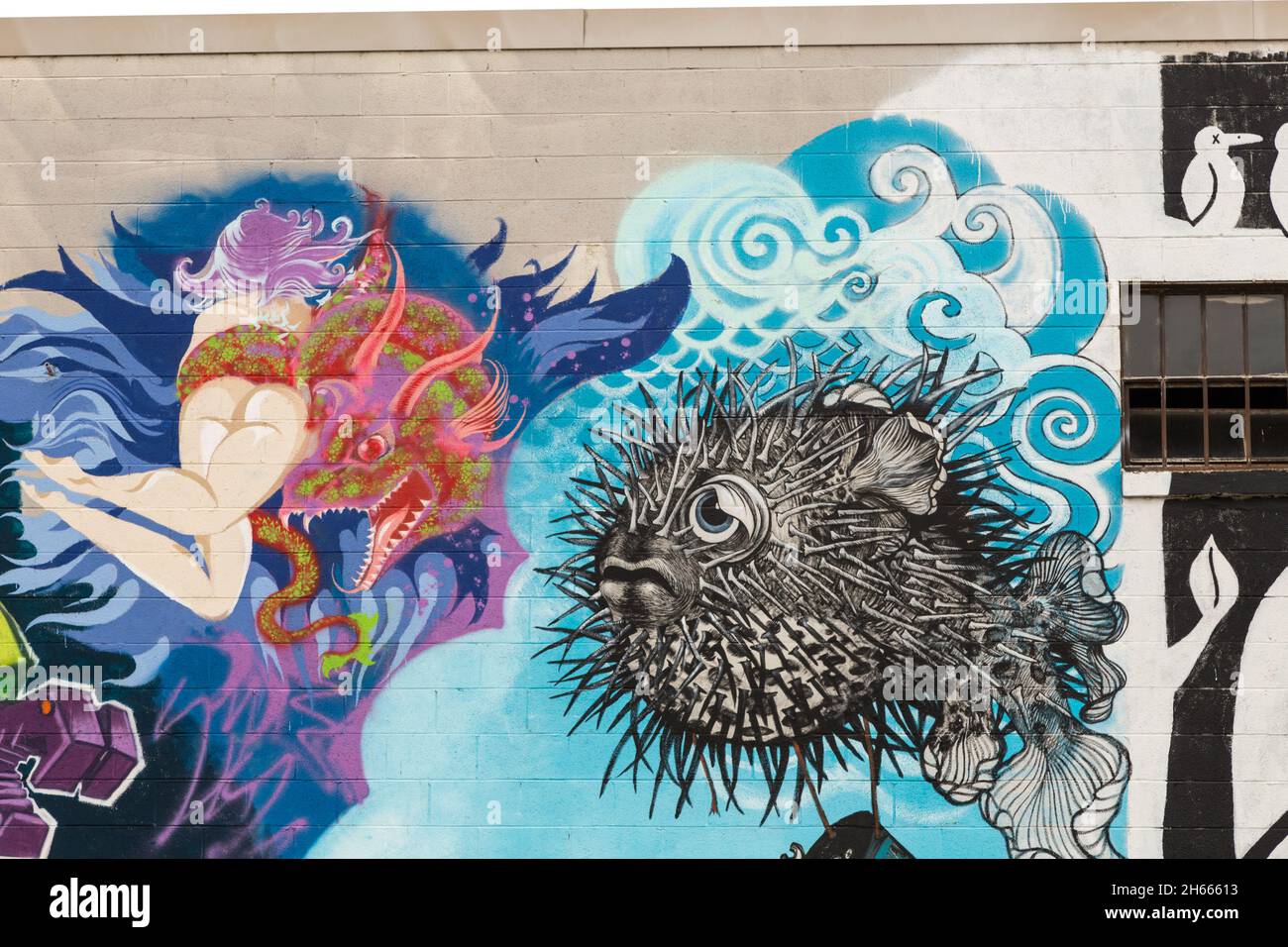 Edifici abbandonati con graffiti Foto Stock