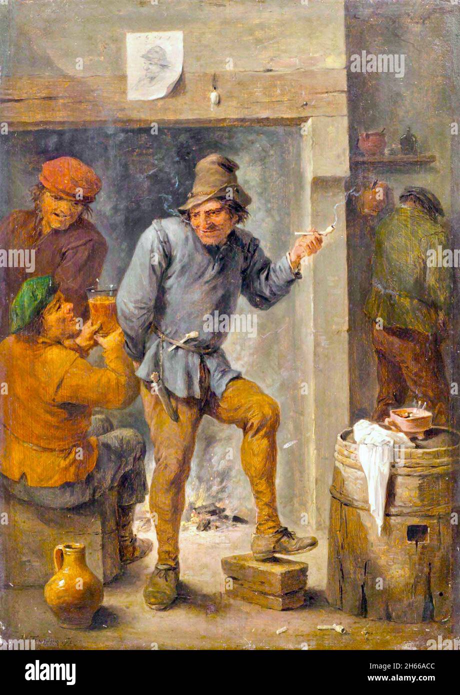 David Teniers il giovane - uomini che fumano e bevono in una taverna - 1677 Foto Stock