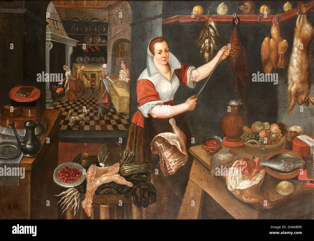 Jean-Baptiste de Saive - interno cucina con cameriera -1563 Foto Stock
