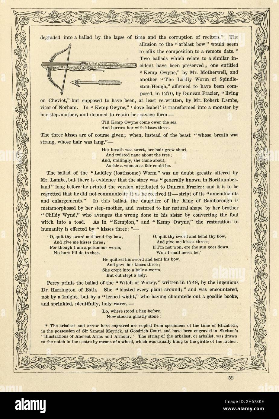 Crossbow, Bolt, Book of British Ballads, Kemp Owyne o Kempion, l'eroina è trasformata in un verme (drago), di solito da sua madre, che la maledice Foto Stock