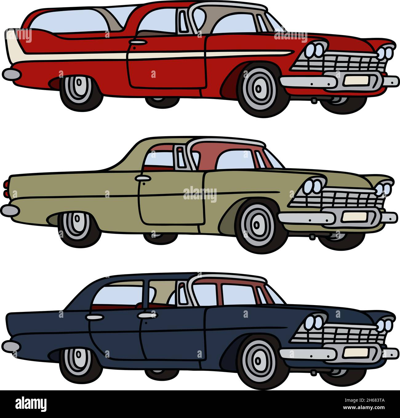 Tre vecchie grandi automobili americane Illustrazione Vettoriale
