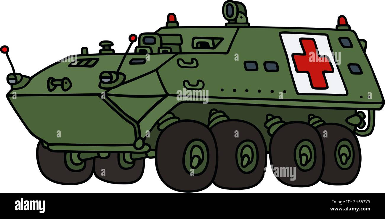 Il disegno a mano vettorizzato di un portatore di ambulanza blindato militare Illustrazione Vettoriale
