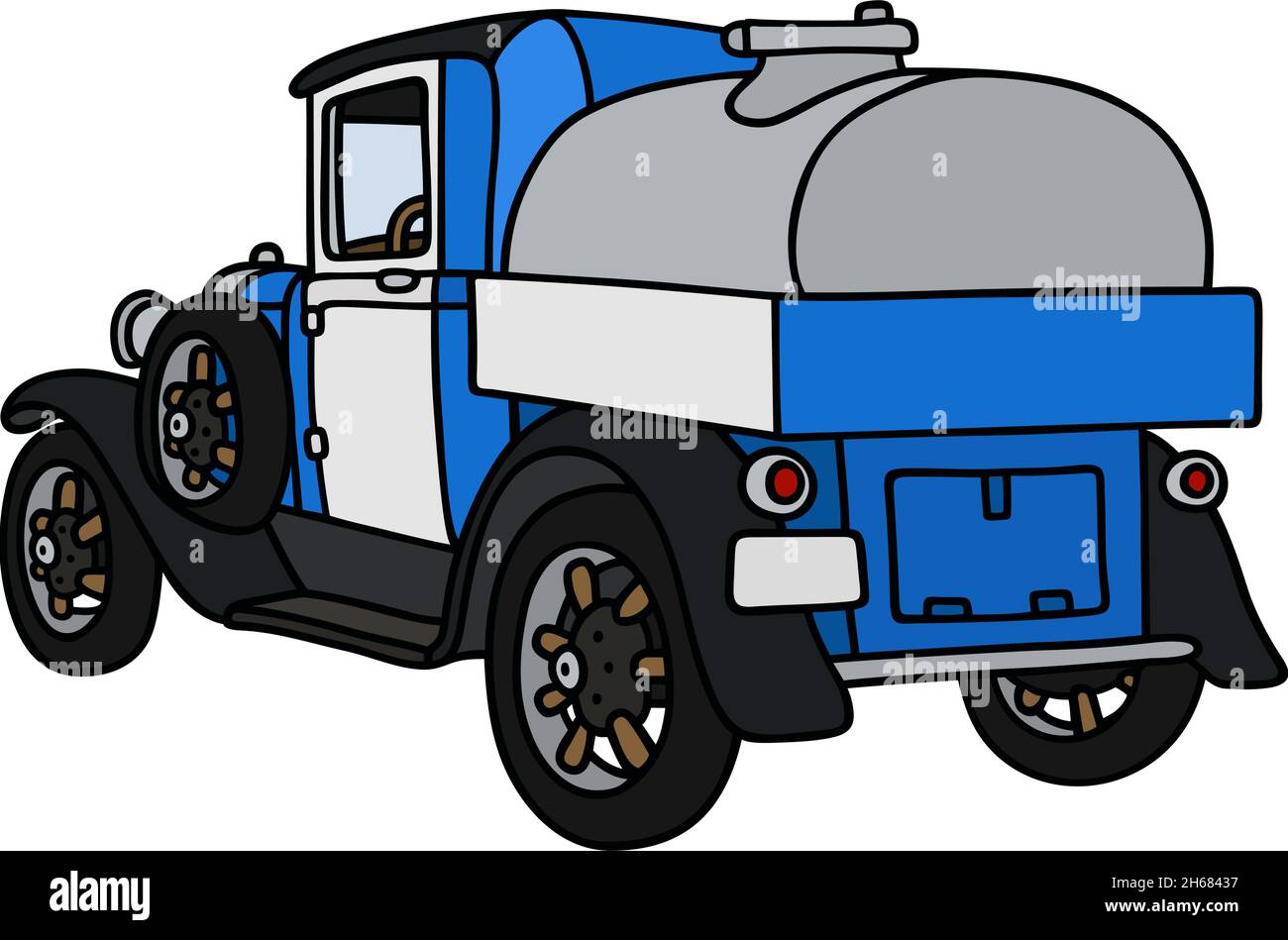 Il disegno a mano vettorizzato di un camion di latticini d'epoca Illustrazione Vettoriale