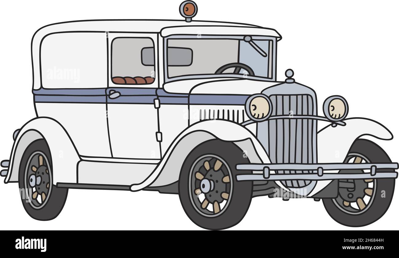 Il disegno a mano vettorizzato di un'ambulanza d'epoca Illustrazione Vettoriale