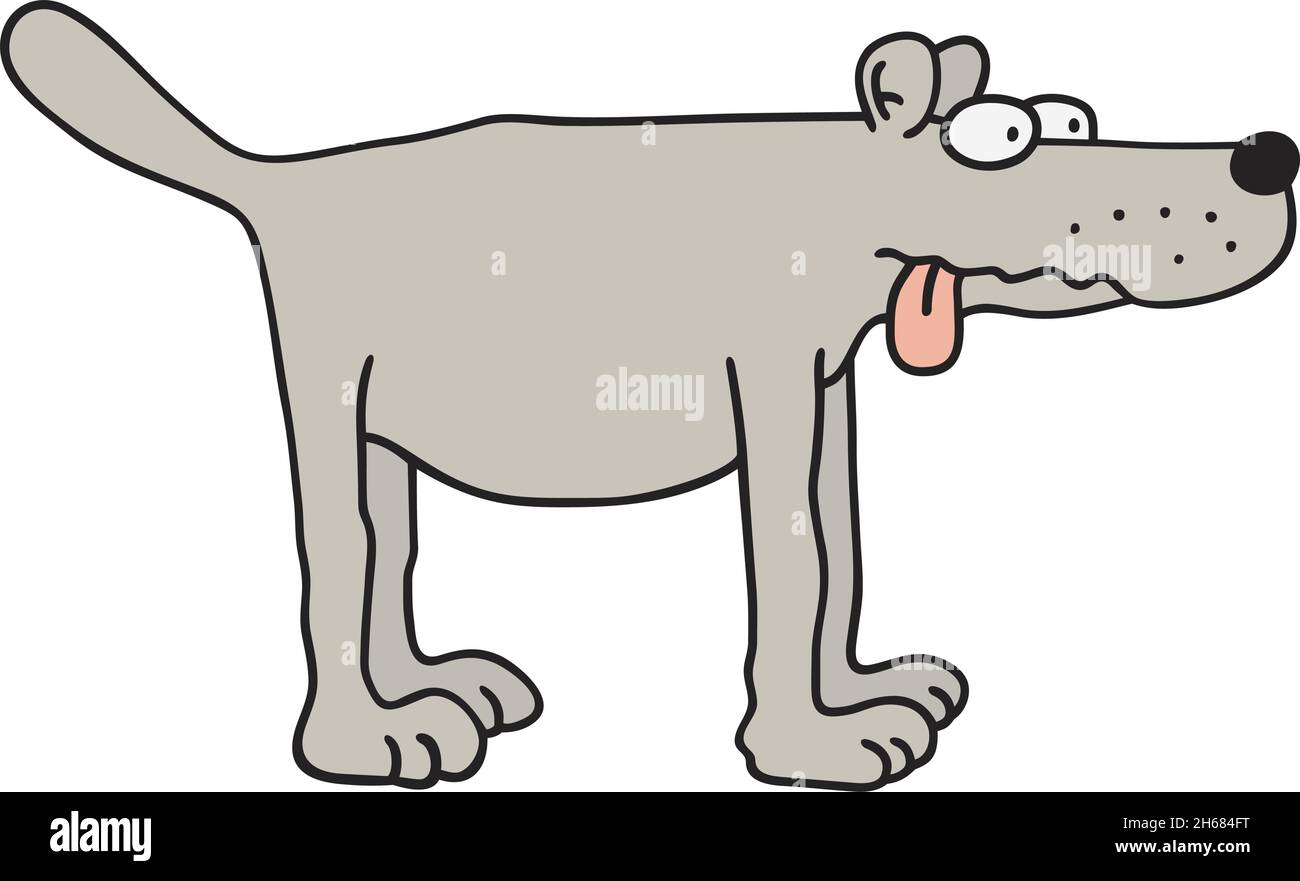 Il disegno a mano vettorizzato di un cane grigio divertente Illustrazione Vettoriale