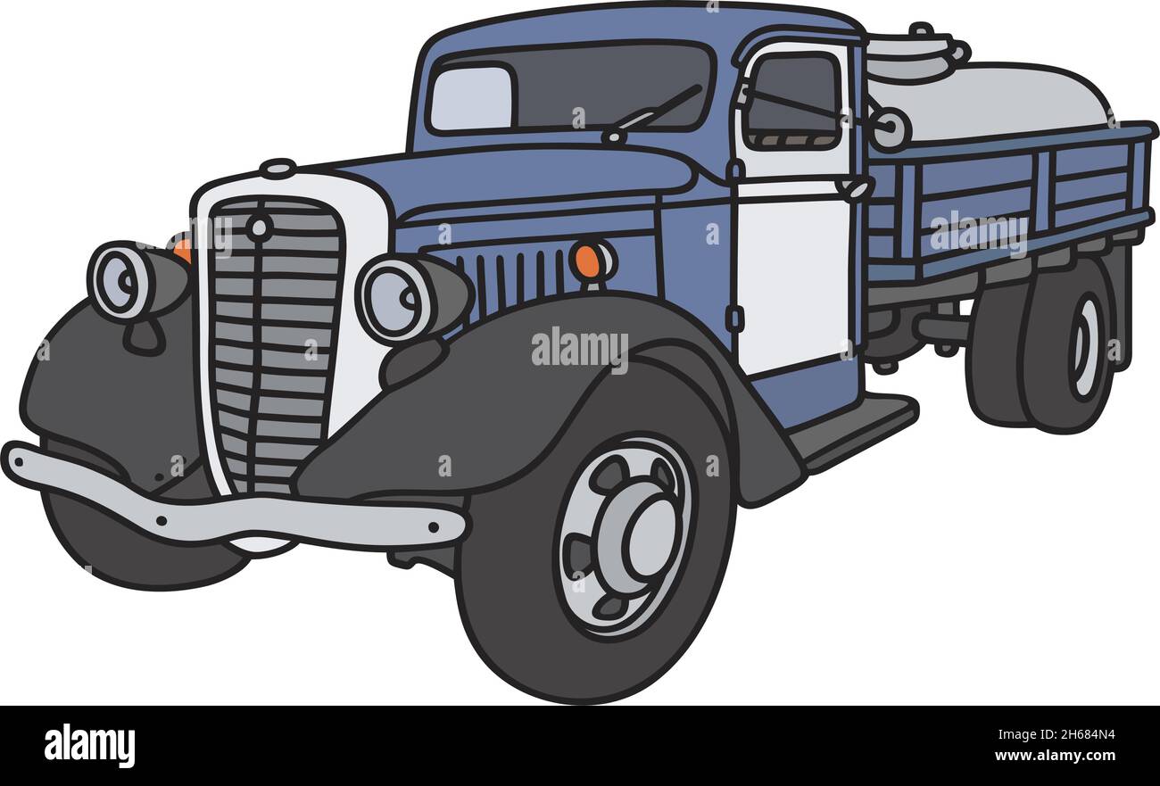 il disegno a mano vettorizzato di un vecchio camioncino da serbatoio per latticini Illustrazione Vettoriale