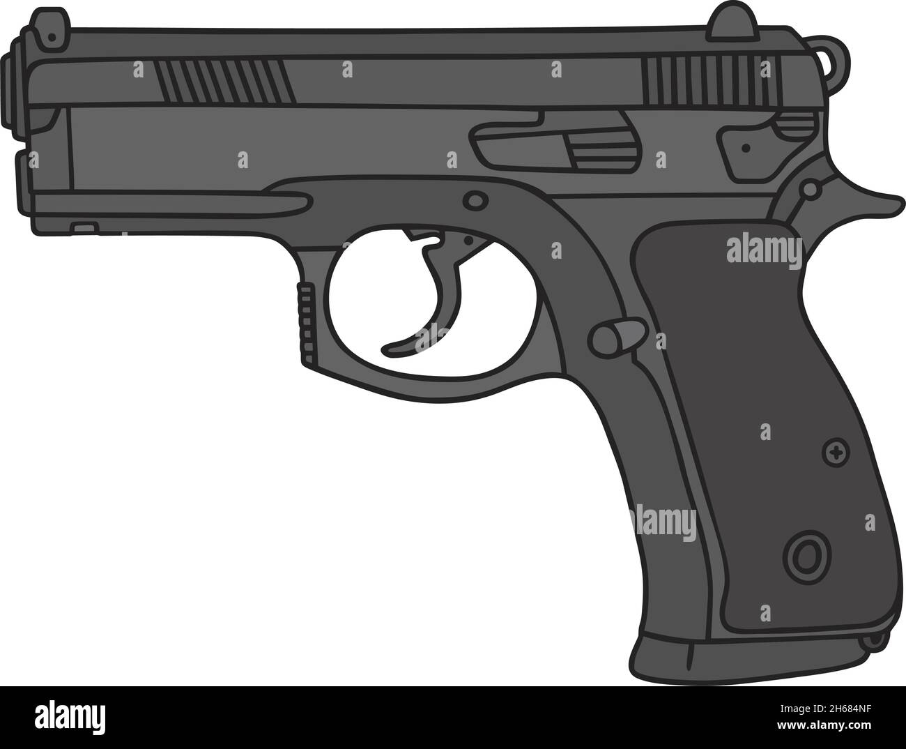Il disegno a mano vettorizzato di una pistola recente Illustrazione Vettoriale