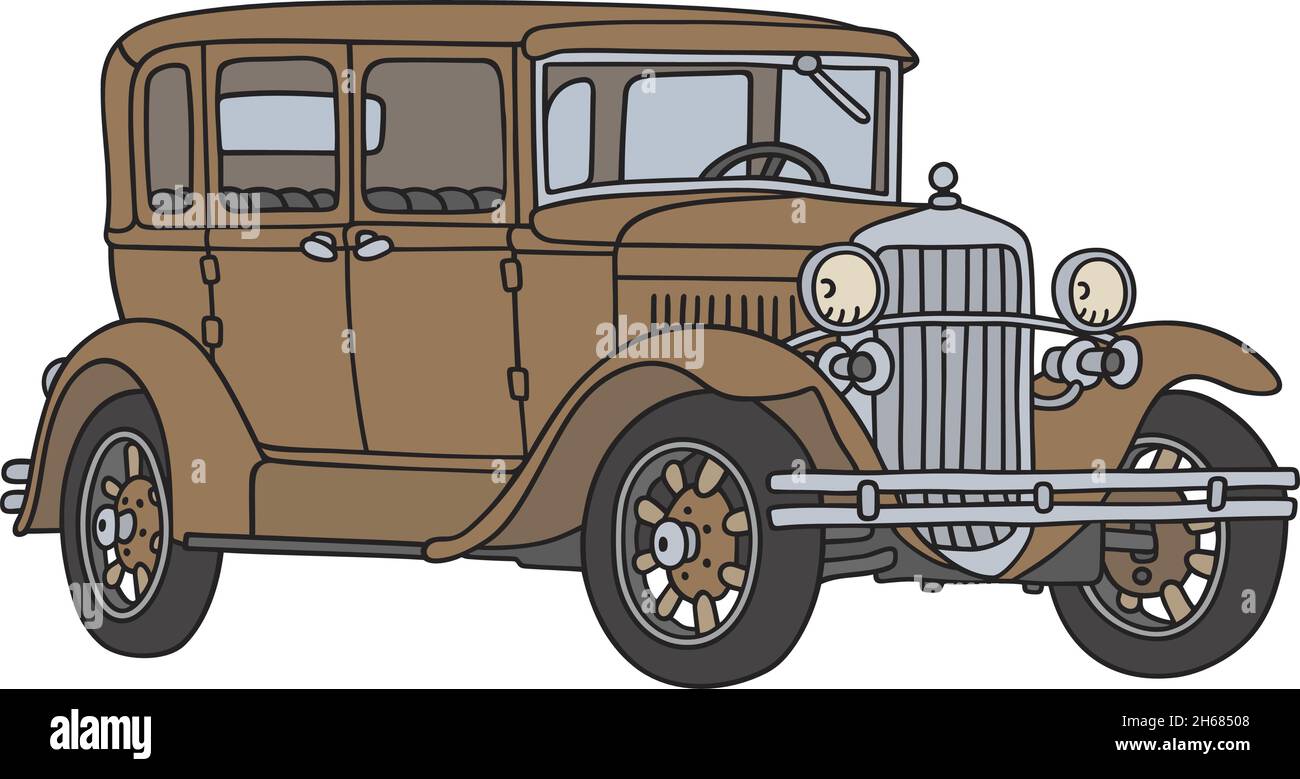 Il disegno a mano vettorizzato di una grande limousine marrone d'epoca Illustrazione Vettoriale