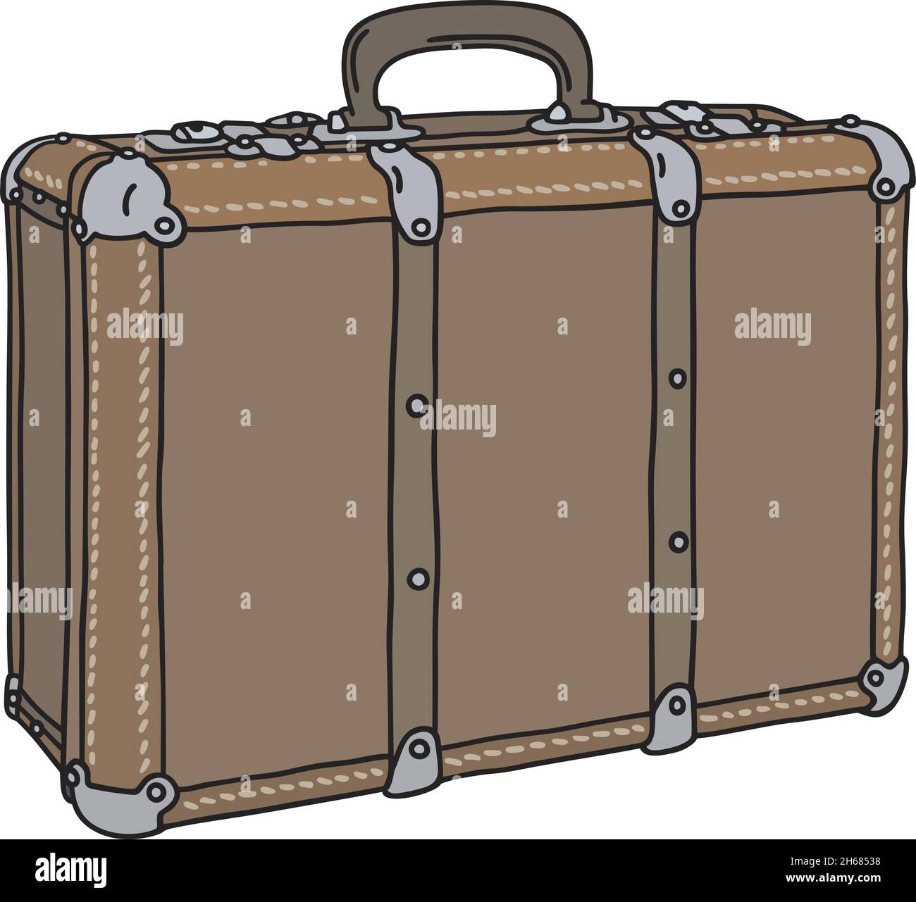Il disegno a mano vettorizzato di una vecchia valigia in pelle marrone Illustrazione Vettoriale