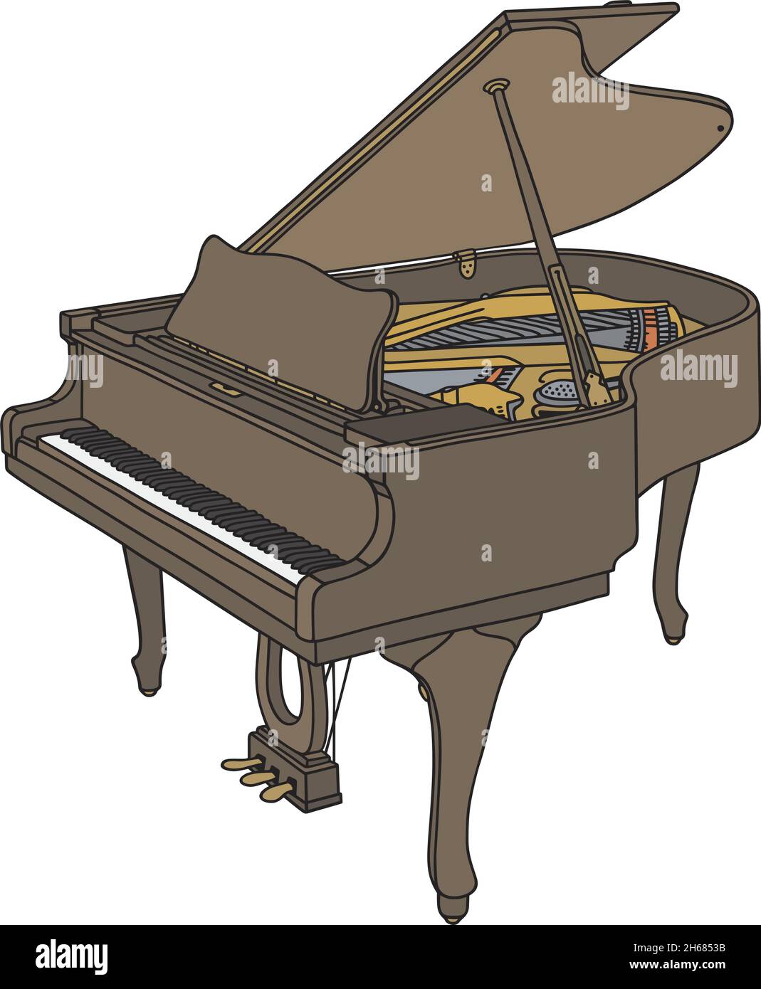 Il disegno a mano vettorizzato di un grande pianoforte da concerto Illustrazione Vettoriale