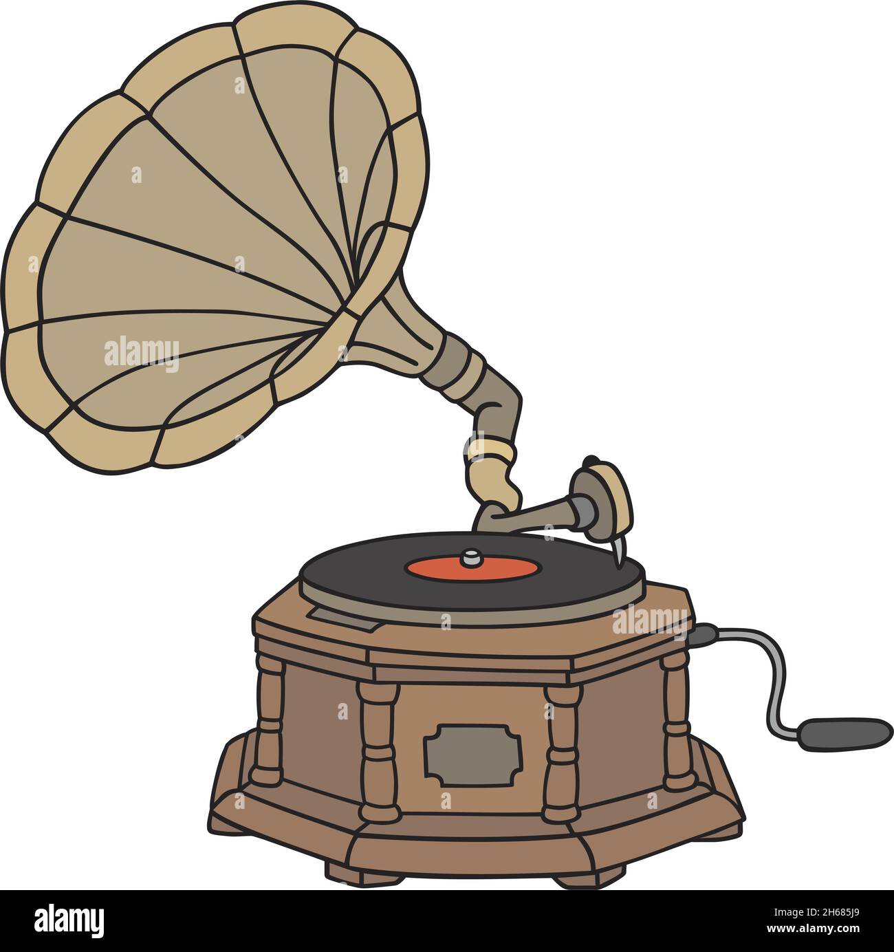 Il disegno a mano vettorizzato di un gramofono storico Illustrazione Vettoriale