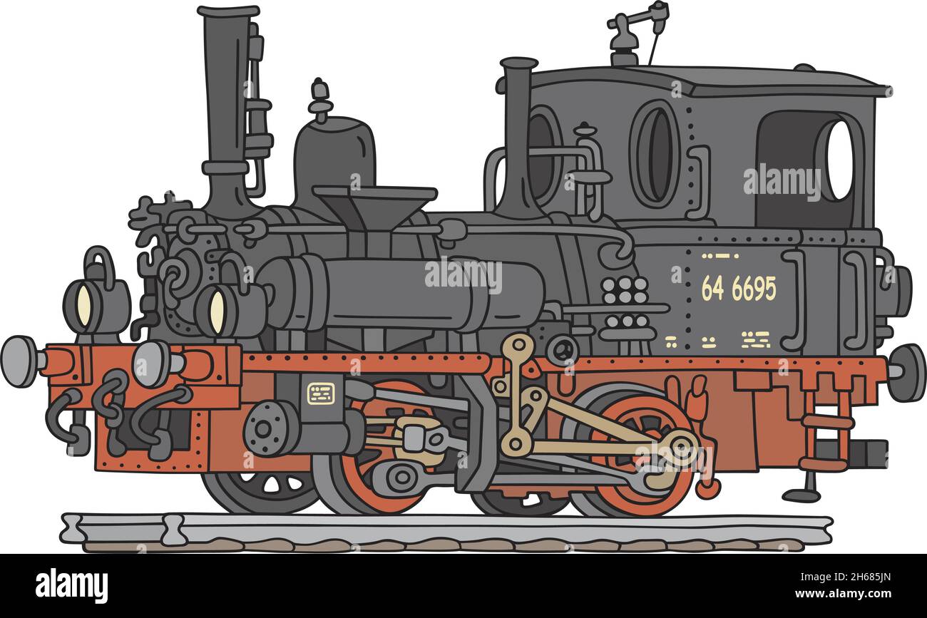 Il disegno a mano vettorizzato di una divertente locomotiva a vapore d'epoca Illustrazione Vettoriale