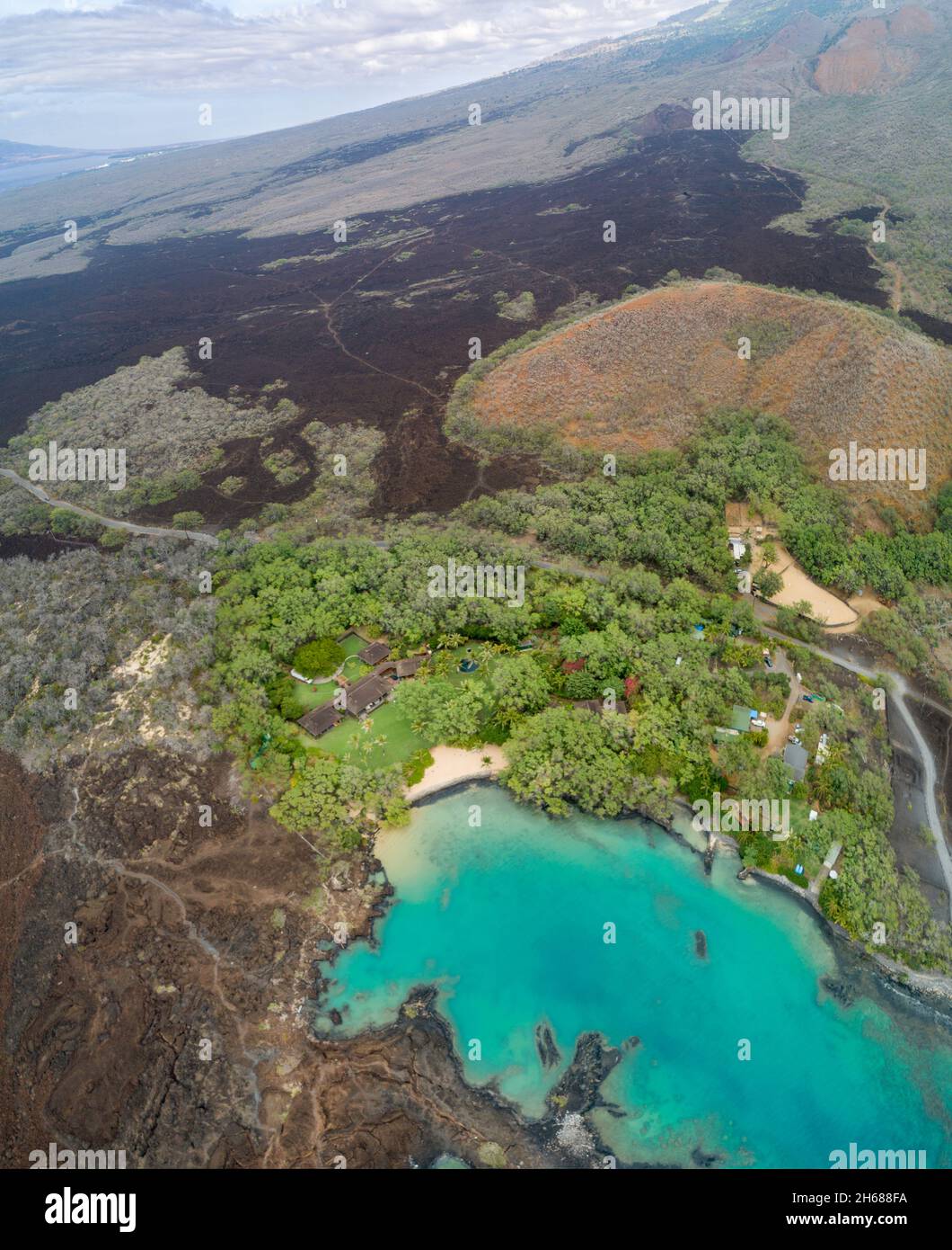 Una vista aerea di Jeff Bezos, 78 milioni di dollari di proprietà su la Perouse Bay, South Maui, Hawaii, Stati Uniti. Foto Stock