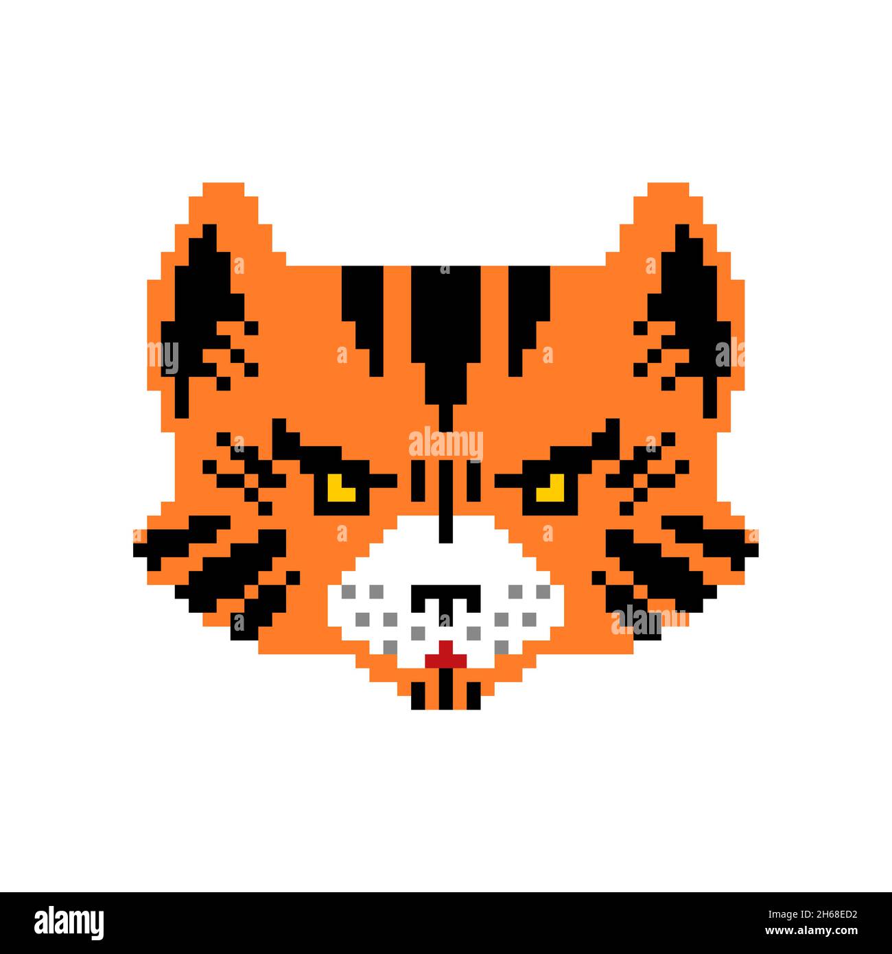 Tiger pixel art. Big selvaggio striato gatto pixelated. illustrazione del vettore a 8 bit Illustrazione Vettoriale