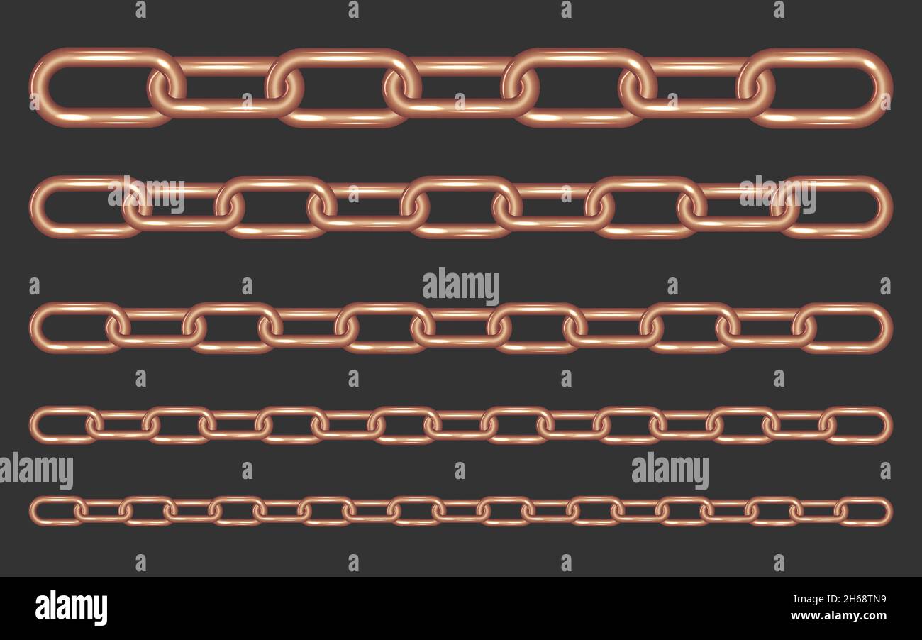 Collezione di catene metalliche in oro rosa su sfondo scuro Illustrazione Vettoriale