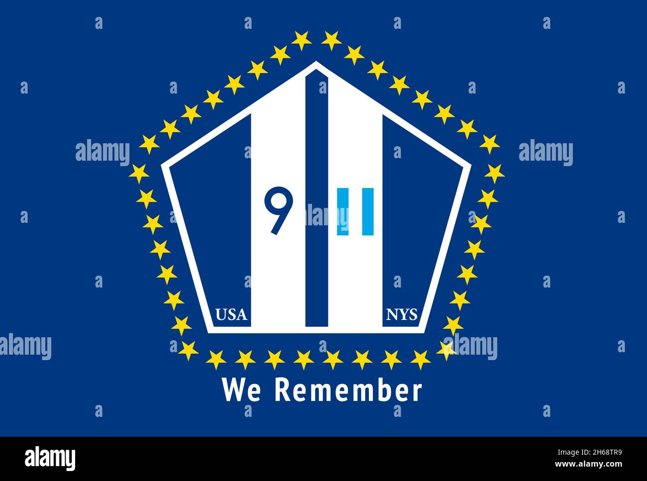 New York, Stati Uniti, ricordiamo la bandiera commemorativa per WTC, illustrazione vettoriale Illustrazione Vettoriale