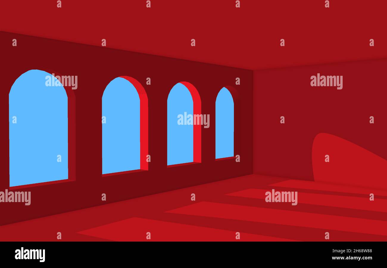 Stanza rossa vuota con finestra e ombre illustrazione vettoriale. Illustrazione Vettoriale