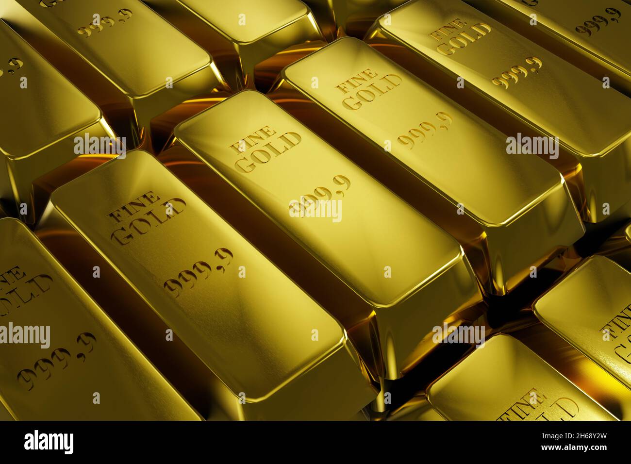Lingotti d'oro realistici - rendering 3d Foto Stock