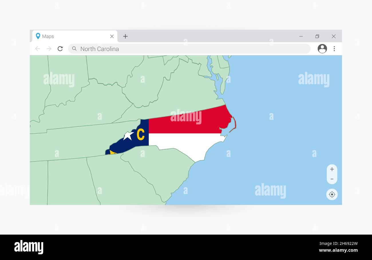 Finestra del browser con la mappa del North Carolina, ricerca in Internet nel North Carolina. Moderno modello di finestra del browser. Illustrazione Vettoriale