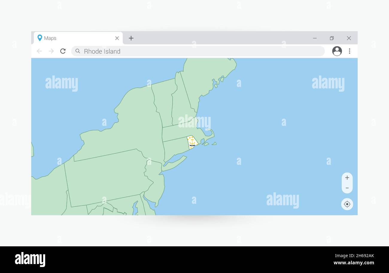 Finestra del browser con la mappa di Rhode Island, ricerca Rhode Island in internet. Moderno modello di finestra del browser. Illustrazione Vettoriale