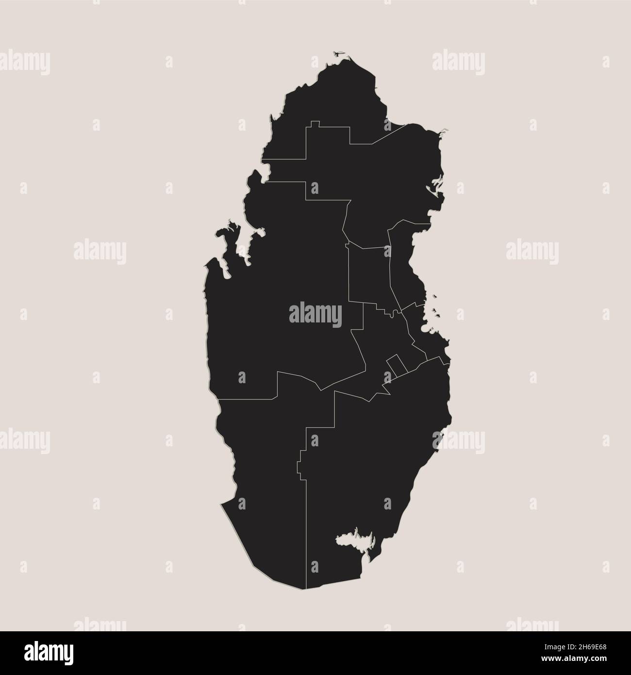 Mappa nera del Qatar con regioni, disegno lavagna, vuoto Foto Stock