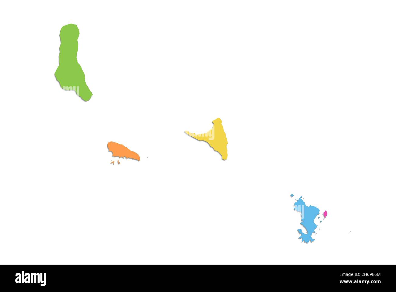 Mappa delle Isole Comoro, mappa dei colori isolata su sfondo bianco, vuota Foto Stock