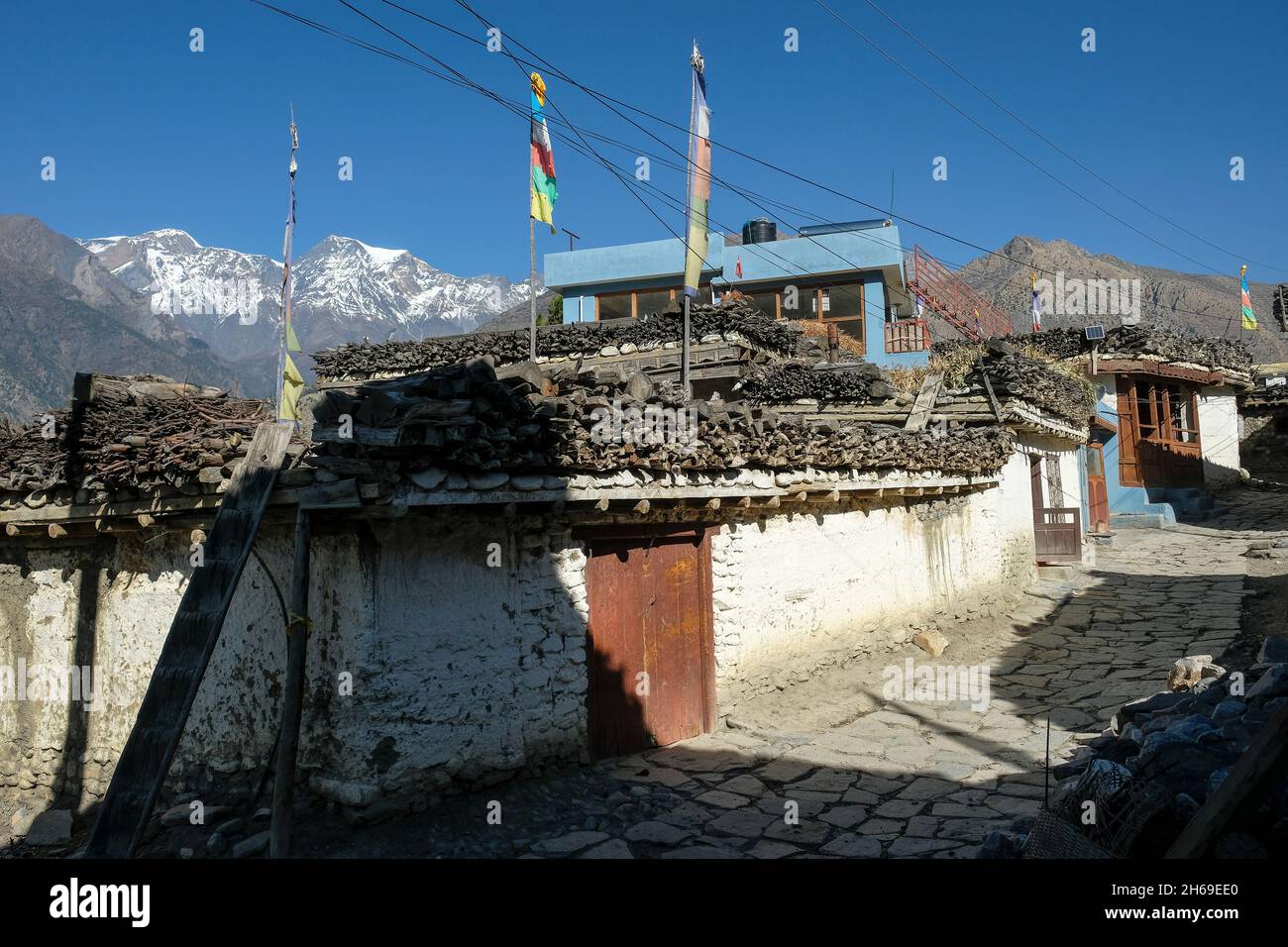 Thini villaggio in Mustang inferiore, Nepal Foto Stock