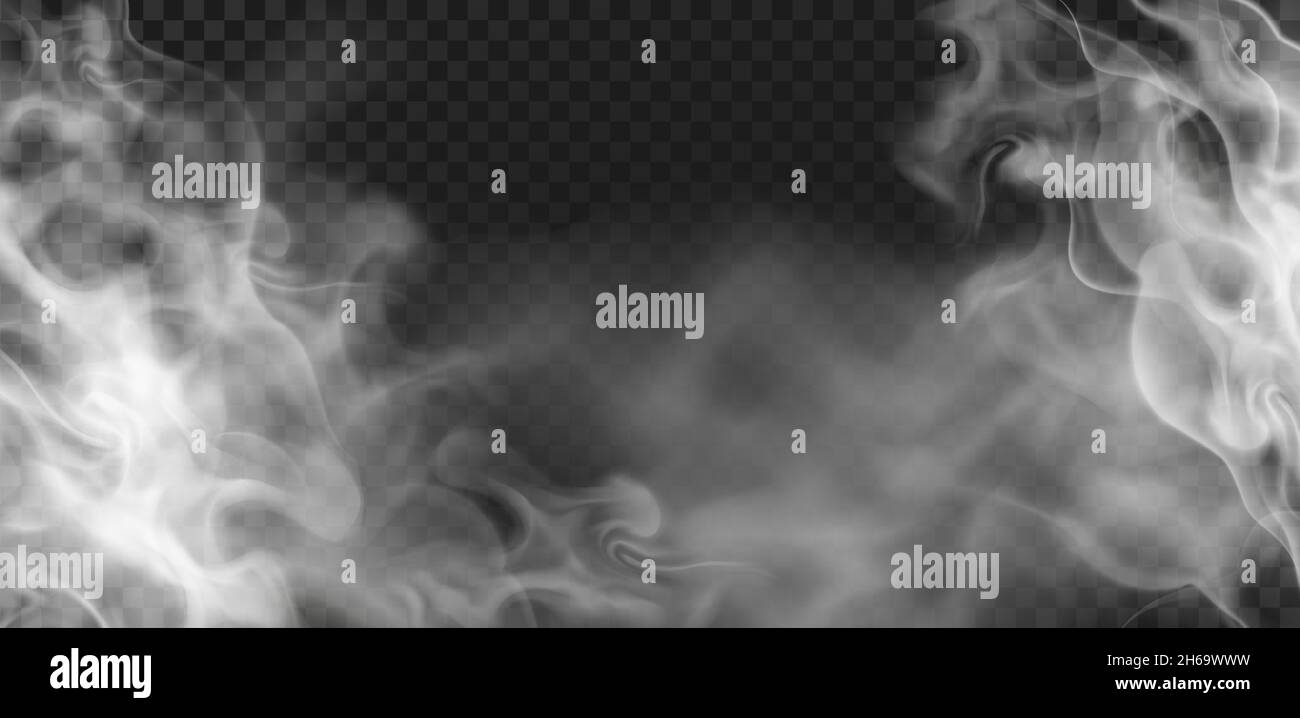 Vapore caldo ondulato trasparente realistico o effetto fumo. Evaporazione, nebbia o foschia. Nube di nebbia spoky. Fondo vettore di vapore per cibi o bevande Illustrazione Vettoriale