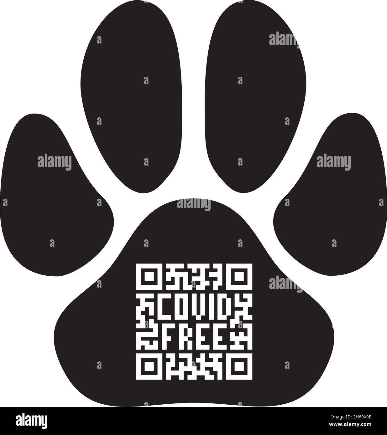 Stampa Paw con codice QR gratuito Covid. Adesivo per controllo Covid-19. Segno vettoriale. Illustrazione Vettoriale