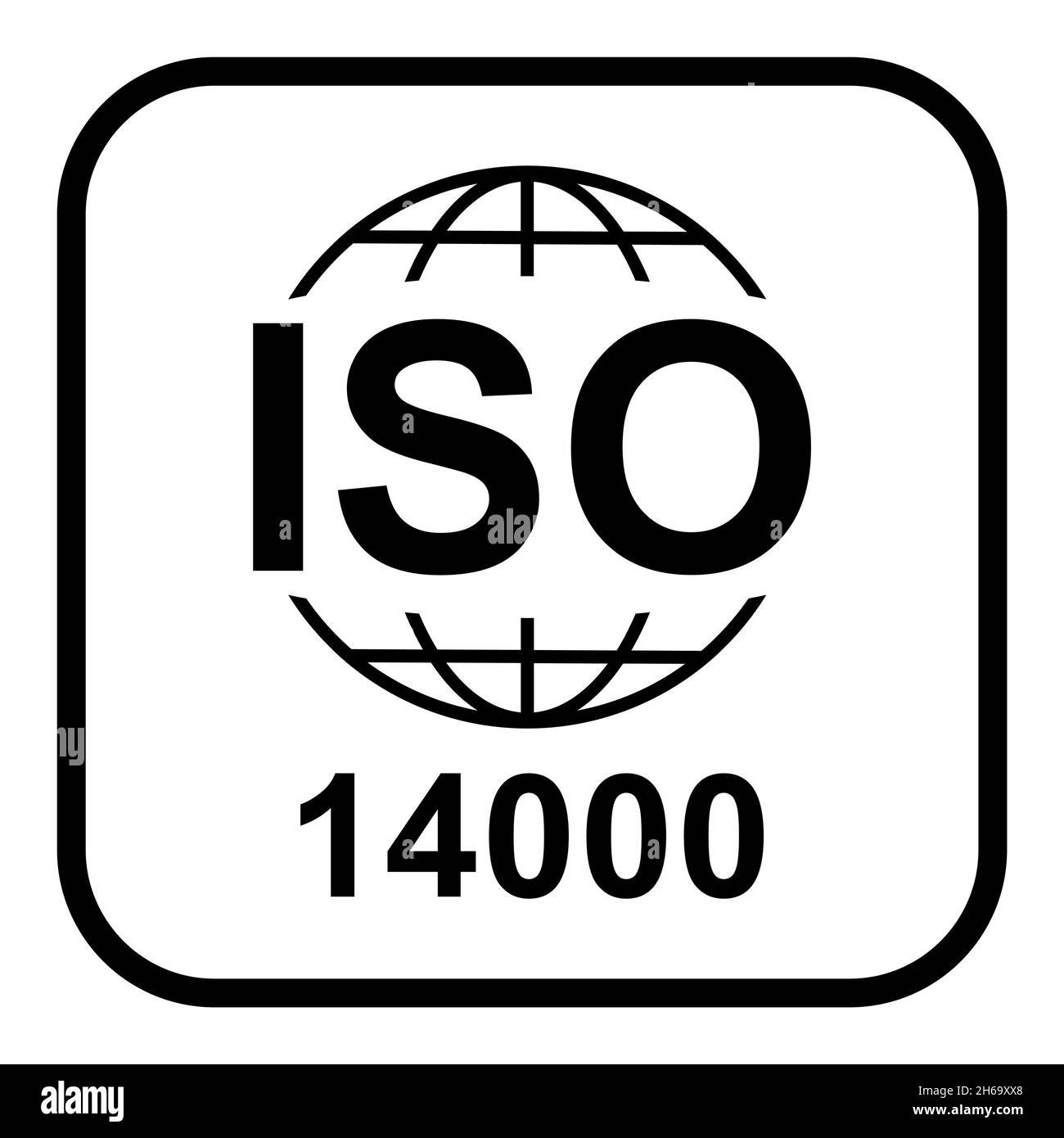Icona ISO 14000. Gestione ambientale. Simbolo di qualità standard. Segno del pulsante vettore isolato su sfondo bianco . Illustrazione Vettoriale