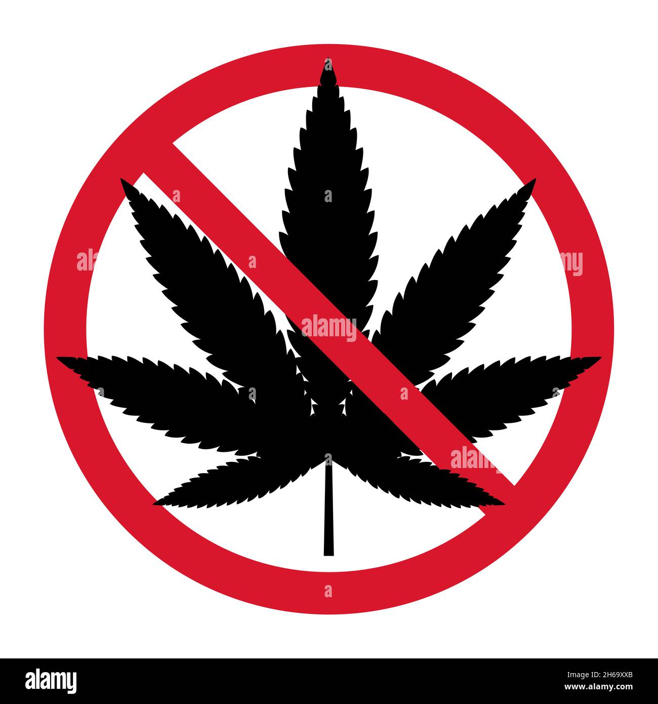 Simbolo della foglia di Mariuhana, icona pericolo marijuana o canapa, segno medico di cannabis, illustrazione vettore di droga erbaccia . Illustrazione Vettoriale