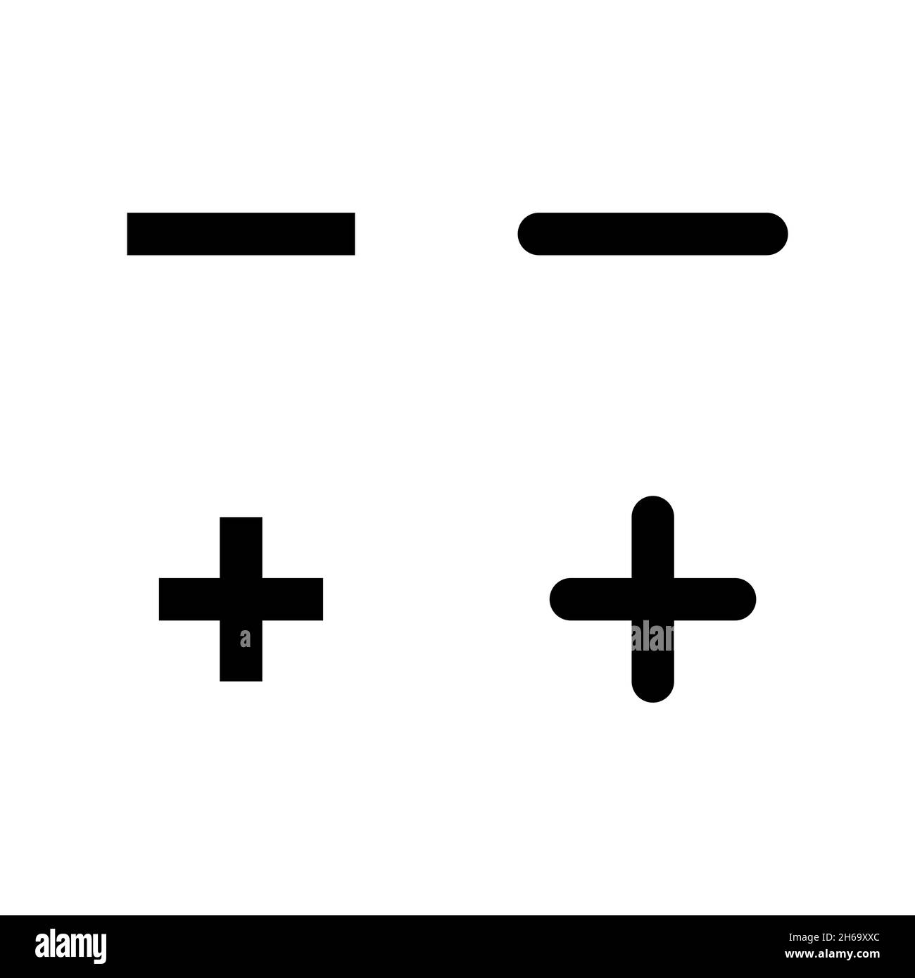 Set di simbolo matematico più e meno, icona matematica istruzione, disegno grafico vettoriale elemento web, segno finanziario . Illustrazione Vettoriale
