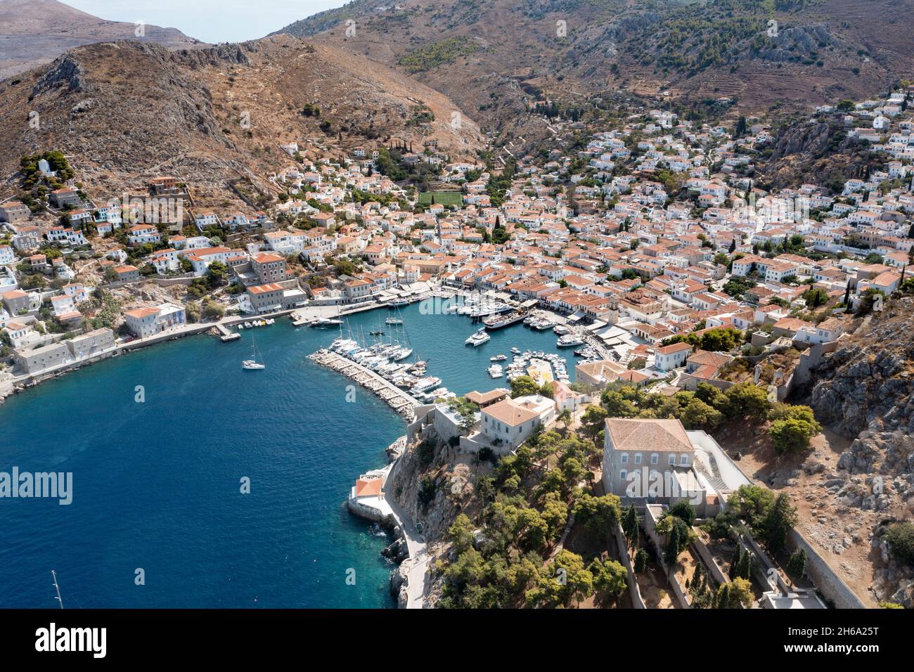 Hydra, o Ydra o Idra, è una delle Isole Saroniche della Grecia, situata nel Mar Egeo. Foto Stock