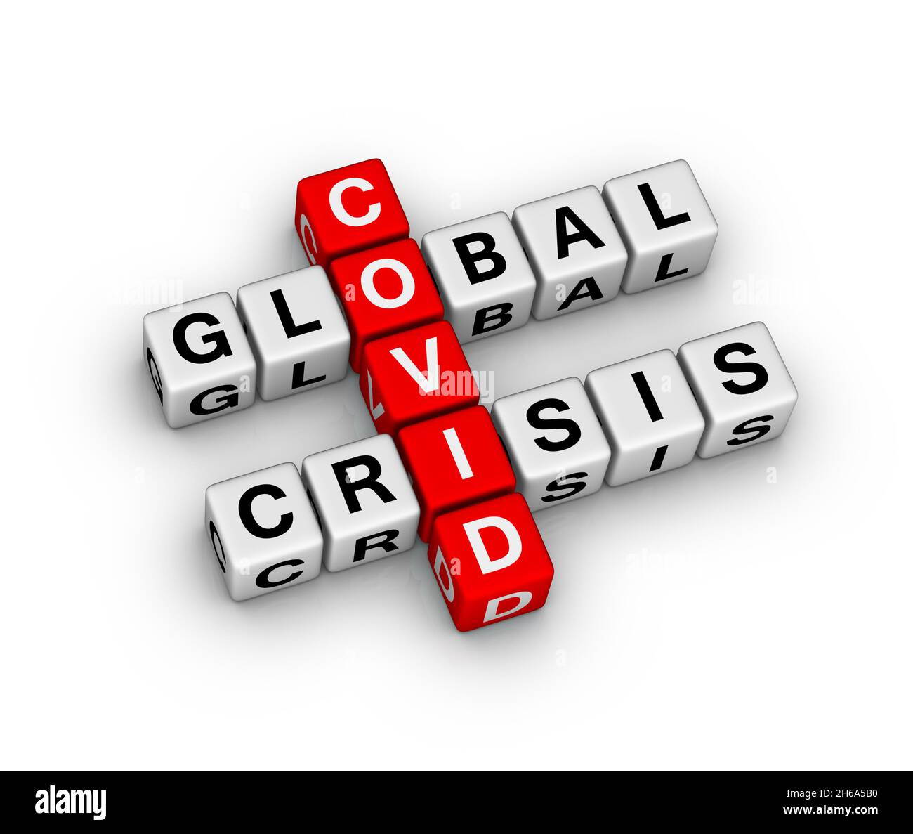 Coronavirus COVID-19 crisi econica globale. Puzzle con cruciverba 3D su sfondo bianco. Foto Stock
