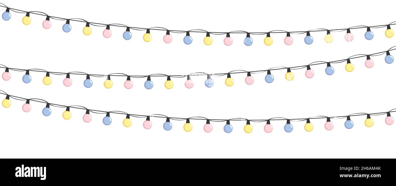 luci fata colorate per il compleanno di natale e festa isolato su sfondo bianco Illustrazione Vettoriale
