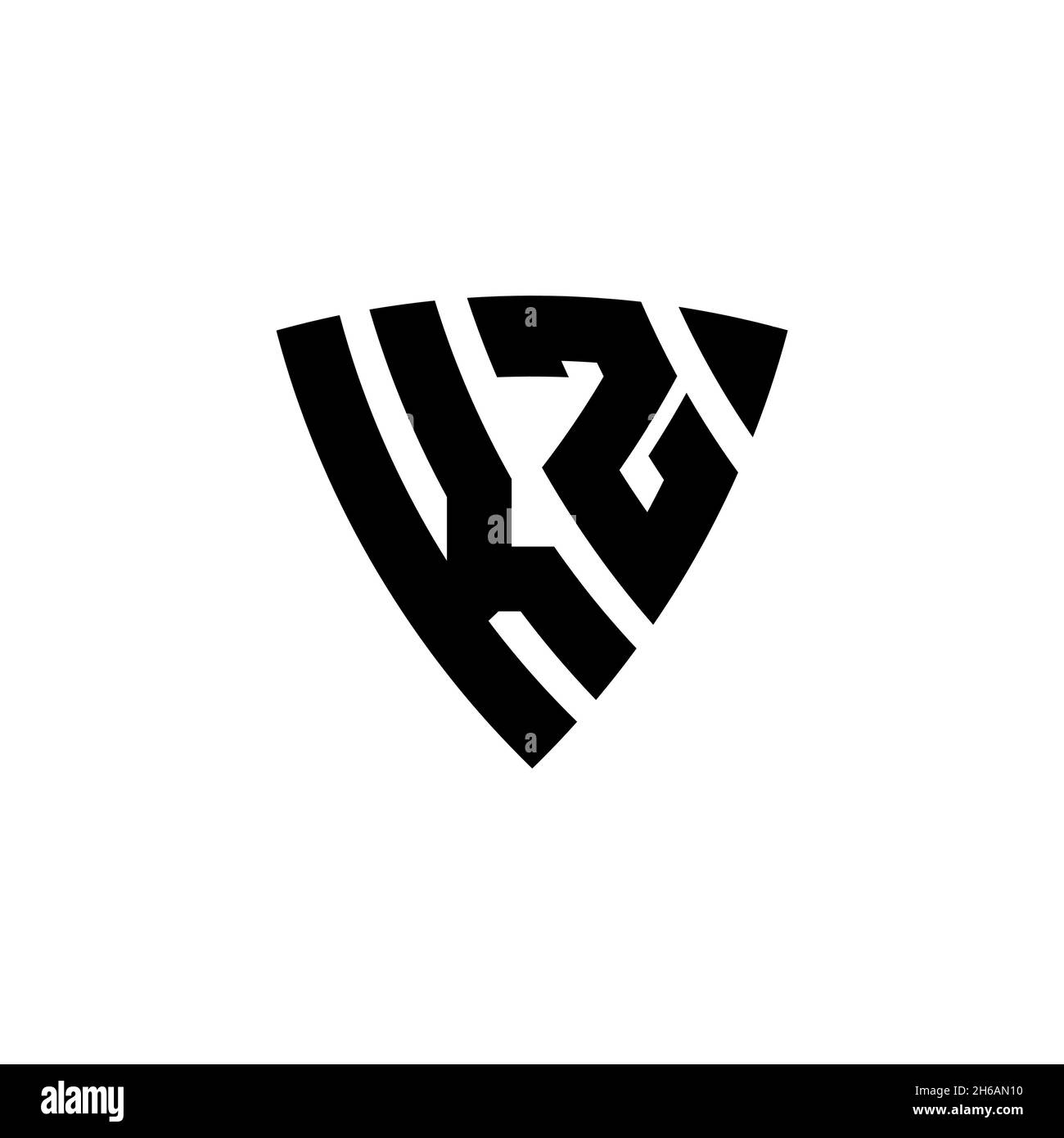 Lettera del logo KZ monogramma con forma a scudo triangolare isolata su sfondo bianco. Logo a monogramma triangolare, logo a monogramma schermato, logo a triangolo s. Illustrazione Vettoriale