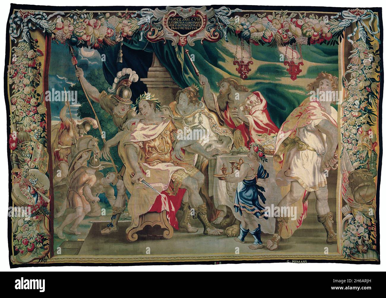 Scoperta del Plot a Kill Caesar e Cleopatra, da 'la storia di Cesare e Cleopatra', Fiandre, c. 1680. Tessuto al laboratorio di Gerard Peemans, dopo un disegno di Justus van Egmont. Foto Stock Scoperta del Plot a Kill Caesar e Cleopatra, da 'la storia di Cesare e Cleopatra', Fiandre, c. 1680. Tessuto al laboratorio di Gerard Peemans, dopo un disegno di Justus van Egmont. Foto Stock