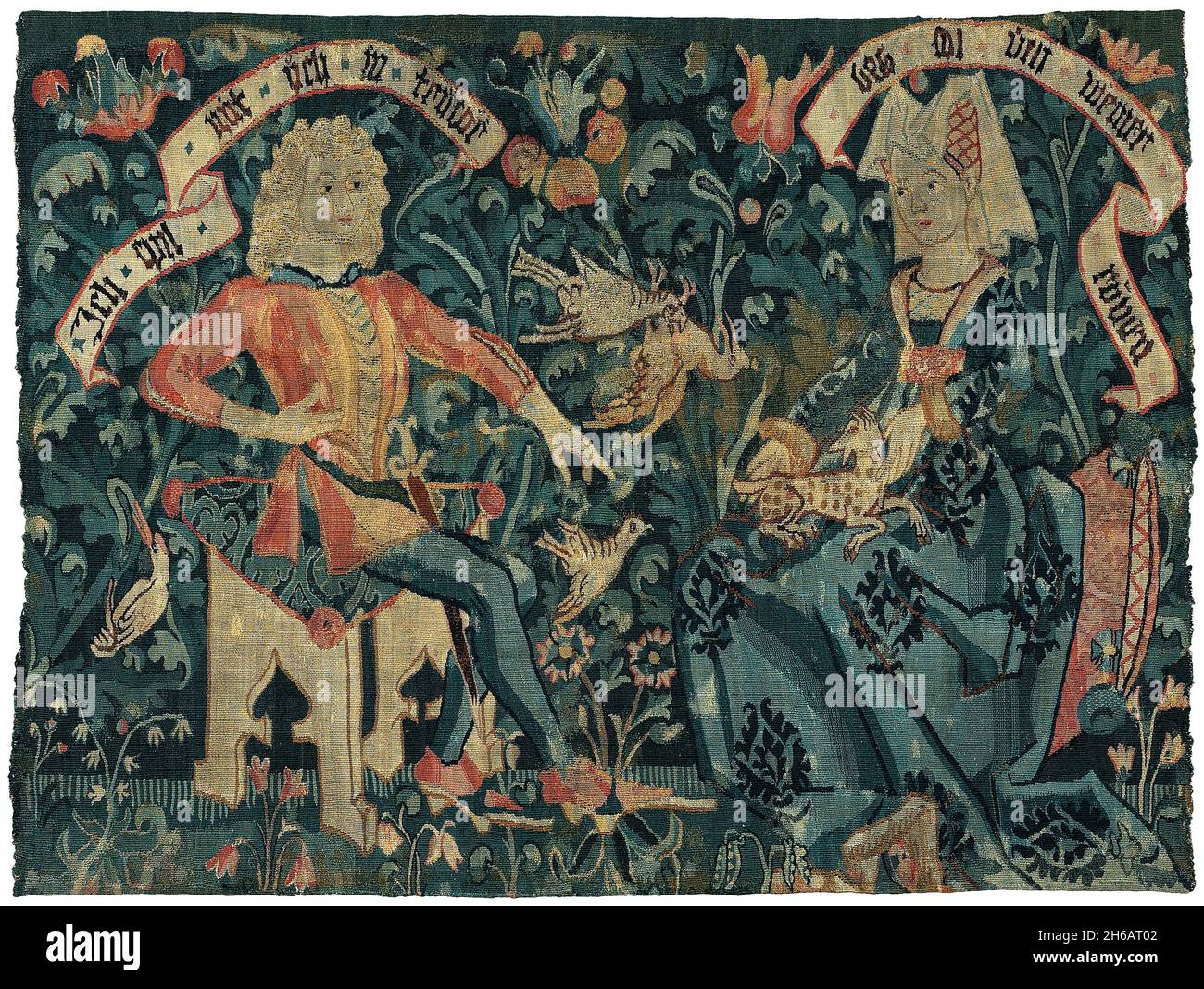 Gli amanti, Basilea, 1490/1500. Gli amanti che si pedettano la loro fede l'uno verso l'altro. Foto Stock