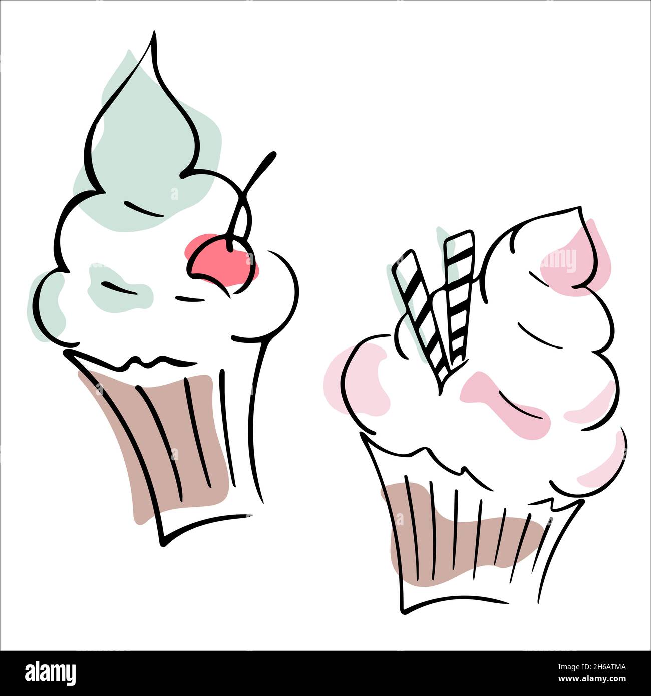 Set di tortini vettoriali disegnati a mano in stile doodle Illustrazione Vettoriale