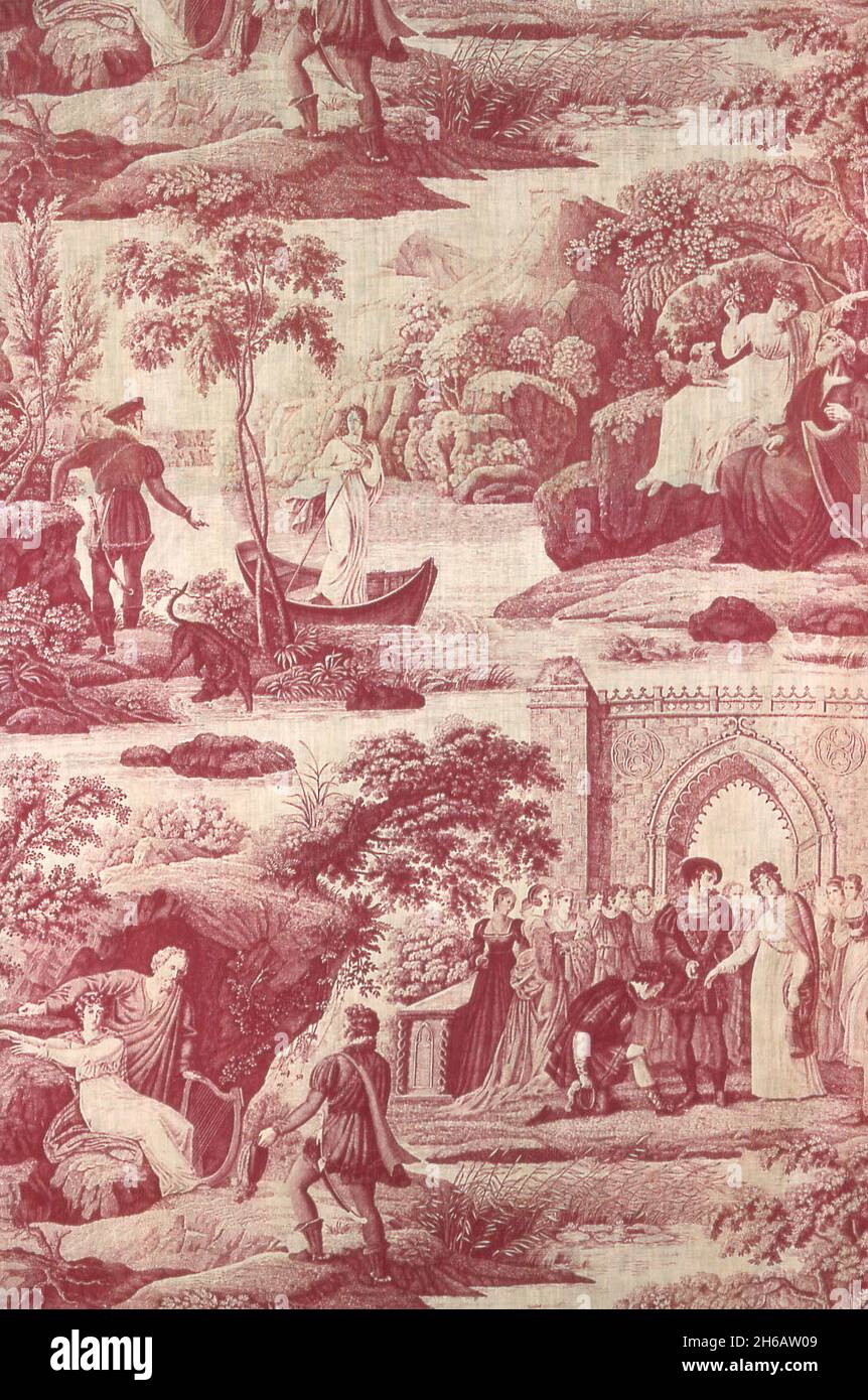 La Signora del Lago (tessuto d'arredamento), Mulhouse, c.. 1820. Scene dalla leggenda arturiana. Progettato da G. Merklen. Foto Stock