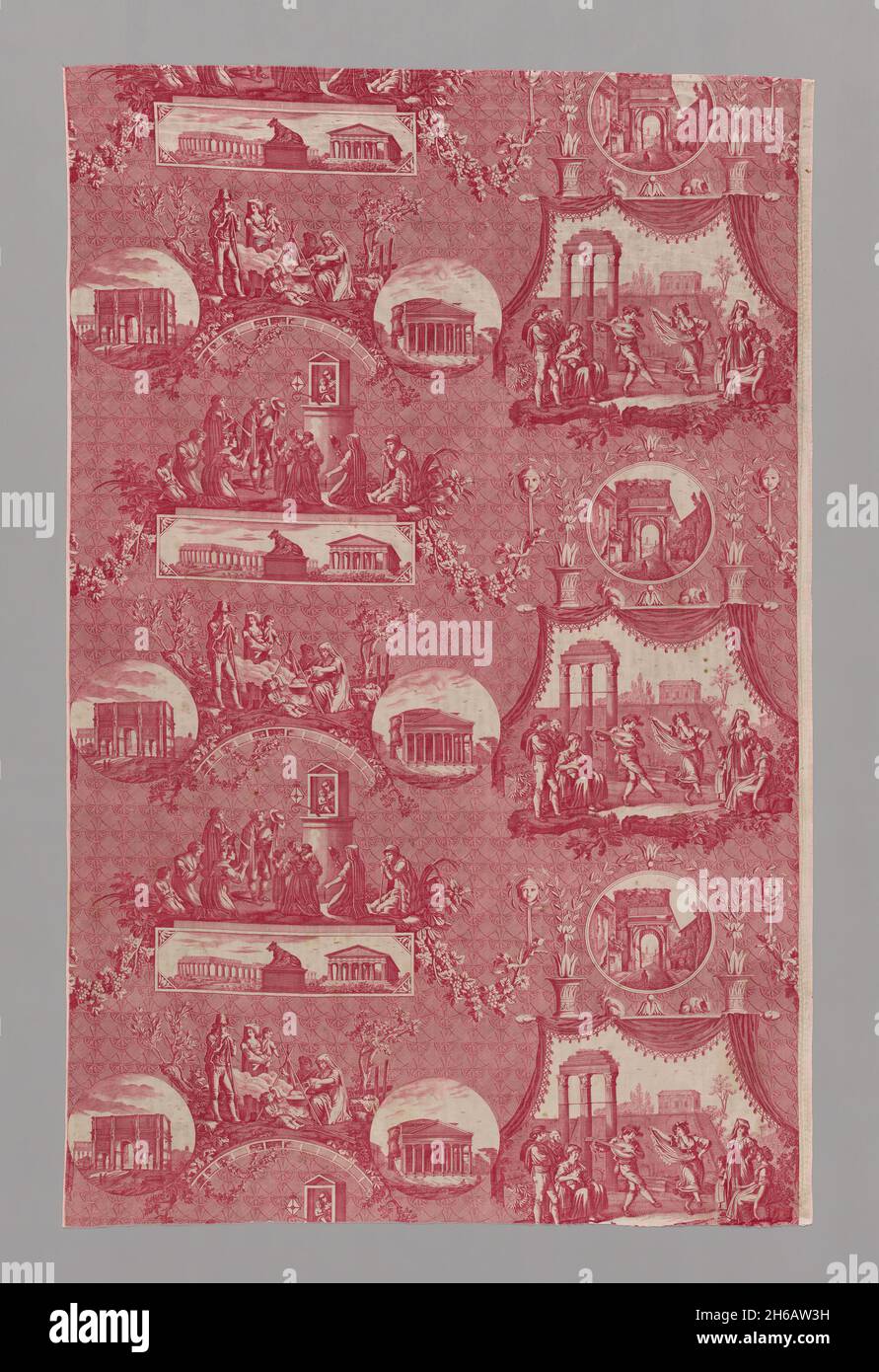 Le Romain (il romano) (tessuti d'arredo), Francia, 1811/1821. Progettato da Jean Baptiste Huet, inciso da Jules Mallet, dopo Bartolomeo Pinelli, prodotto da Oberkampf et Widmer. Foto Stock