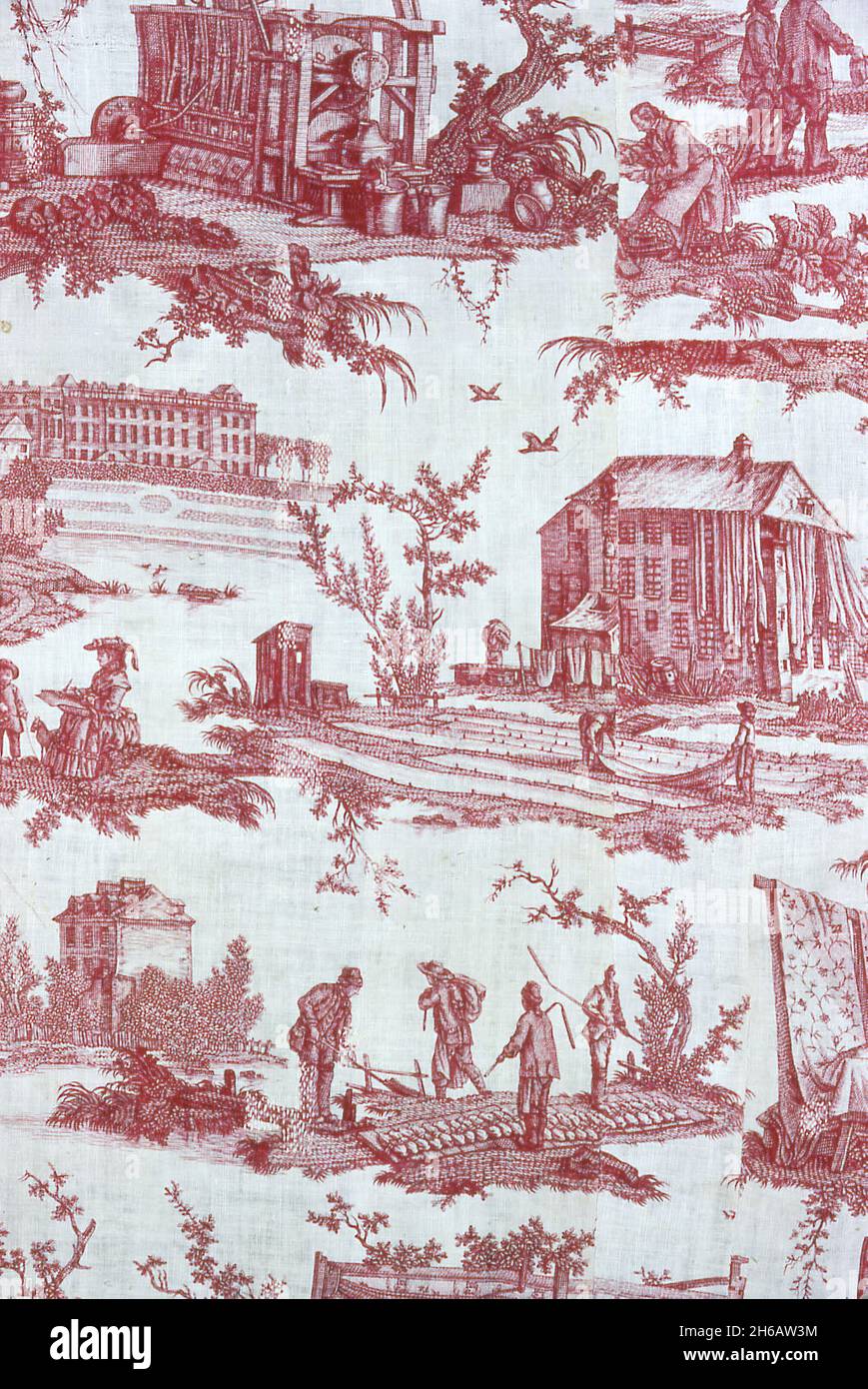 Les Travaux de la Manufacture (la fabbrica in esercizio) (tessuti d'arredo), Francia, 1783/84. Progettato da Jean Baptiste Huet, prodotto da Oberkampf Manufactory. Foto Stock