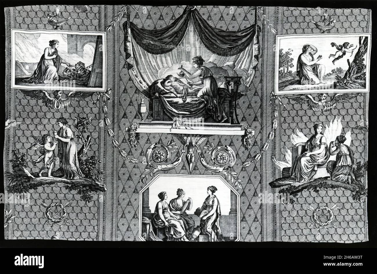 L'Amour et Psyche (Cupido e Psiche) (tessuti d'arredo), Francia, c.. 1810. Progettato da Jean Baptiste Huet, prodotto da Christophe Philippe Oberkampf. Foto Stock